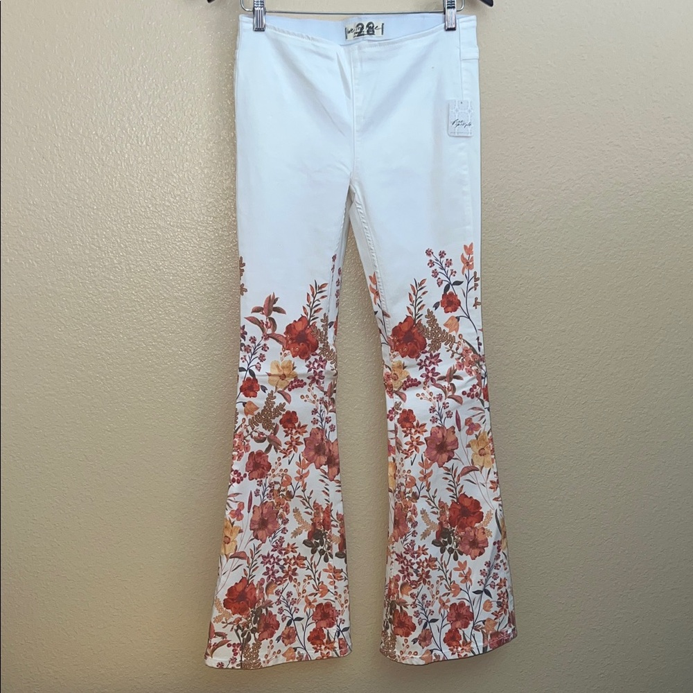 We The Free Floral Flare Jeans - White and Red
